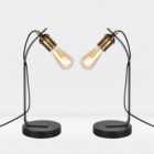 First Choice Lighting Set of 2 Indo Black Antique Brass Task Table Lamps