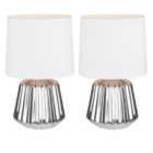 First Choice Lighting Set of 2 Jess Chrome White Ceramic Table Lamp With Shades