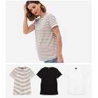 Maternity 3 Pack Black White and Brown Stripe Crew T-Shirts