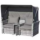 Outsunny 2 Seat Rattan Lounge Set with Footstools and Canopy - Grey