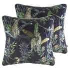 Evans Lichfield Jungle Leopard Twin Pack Polyester Filled Cushions Petrol