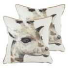 Evans Lichfield Safari Giraffe Twin Pack Polyester Filled Cushions White