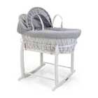 Waffle White Wicker Moses Basket in Grey & White Deluxe Rocking Stand - Grey