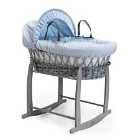 Waffle Grey Wicker Moses Basket in Blue & Grey Deluxe Rocking Stand - Blue