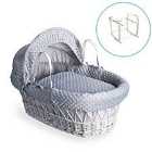 Dimple White Wicker Moses Basket in Grey & White Deluxe Rocking Stand - Grey