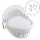 Waffle White Wicker Moses Basket in White & White Deluxe Rocking Stand - White