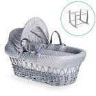 Dimple Grey Wicker Moses Basket in Grey & Grey Deluxe Rocking Stand - Grey