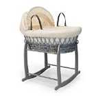 Waffle Grey Wicker Moses Basket in Cream & Grey Deluxe Rocking Stand - Cream