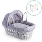 Cotton Dream White Wicker Moses Basket in Grey & White Deluxe Rocking Stand - Grey