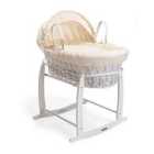 Waffle White Wicker Moses Basket in Cream & White Deluxe Rocking Stand - Cream