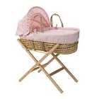 Waffle Palm Moses Basket in Pink & Natural Folding Stand - Pink