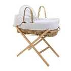 Waffle Palm Moses Basket in White & Natural Folding Stand - White