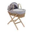 Waffle Palm Moses Basket in Grey & Natural Folding Stand - Grey