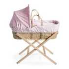 Dimple Palm Moses Basket in Pink & Natural Folding Stand - Pink