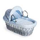 Dimple Grey Wicker Moses Basket - Blue