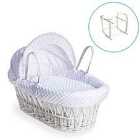 Dimple White Wicker Moses Basket in White & White Deluxe Rocking Stand - White