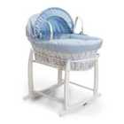 Waffle White Wicker Moses Basket in Blue & White Deluxe Rocking Stand - Blue