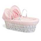 Waffle White Wicker Moses Basket - Pink