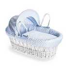 Dimple White Wicker Moses Basket - Blue