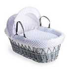 Dimple Grey Wicker Moses Basket - White