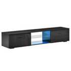 HOMCOM High Gloss TV Stand With Led Lights Remote Control Cupboard Black