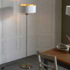 Haywood Antique Brass with Vintage White Faux Silk Shade Classic Modern 1 Light Floor Light