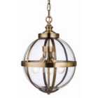 Luminosa Monroe 3 Light Cage Ceiling Pendant Antique Brass with Clear Glass, E14