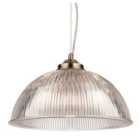 Luminosa Ashford 1 Light Ceiling Pendant Antique Brass with Clear Ribbed Glass, E27