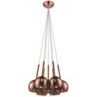 Luminosa Spring 7 Light Cluster Pendant Copper with Glass Shades, G9