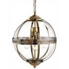 Luminosa Mayfair 3 Light Spherical Ceiling Pendant Antique Brass, Clear Glass, E14