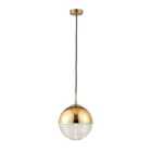Luminosa Paloma 1 Light Globe Ceiling Pendant Clear Ribbed Glass, Gold Effect, E14