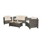Rattan 4 Seat Wicker Weave Garden Furniture Conservatory Sofa Set - Grey