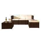 3Pc Rattan Garden Patio Furniture Set - Sofa Footstool & Coffee Table With Waterproof Cover - Brown