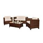 Rattan 4 Seat Garden Furniture Conservatory Sofa Set With Watererproof Cover - Brown