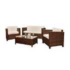 Rattan 4 Seat Wicker Weave Garden Furniture Conservatory Sofa Set - Brown