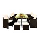 12 Seater Rattan Outdoor Garden Furniture Set - 8 Chairs 4 Stools & Dining Table - Chocolate Brown