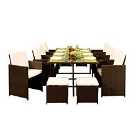 12 Seater Rattan Outdoor Garden Furniture Set - 8 Chairs 4 Stools & Dining Table - Gold