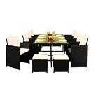 12 Seater Rattan Outdoor Garden Furniture Set - 8 Chairs 4 Stools & Dining Table - Black