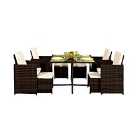 9Pc Rattan Garden Patio Furniture Set - 4 Chairs 4 Stools & Dining Table With Waterproof Cover - Chocolate Brown