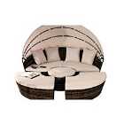180Cm Rattan Sun Island Day Bed Outdoor Garden Furniture With Waterproof Cover - Brown