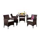 5pc Rattan Dining Set 4 Chairs & Square Table - Brown