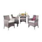 5Pc Rattan Dining Set Garden Patio Furniture - 4 Chairs & Square Table - Grey