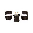 3 Piece Rattan Bistro Patio Garden Furniture Set - Table & 2 Chairs - Chocolate Brown