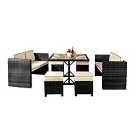 7Pc Rattan Garden Patio Furniture Set - 2 Sofas 4 Stools & Dining Table - Black