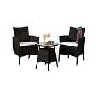 3Pc Rattan Bistro Set Garden Patio Furniture - 2 Chairs & Coffee Table With Waterproof Cover - Black
