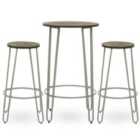 Interiors By Ph 3 Piece Elm Wood Bar Table And Stool Set Grey Metal Frame
