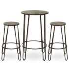 Interiors By Ph 3 Piece Elm Wood Bar Table And Stool Set Black Metal Frame