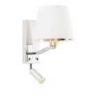 Luminosa Harvey Flexi Wall Lamp With Led Reading Light Bright Nickel Plate, Vintage White Fabric