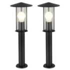 First Choice Lighting Set of 2 Treviso Black Clear Glass IP44 50 cm Outdoor Post Lights