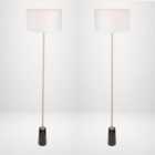 First Choice Lighting Set of 2 Phoenix Black Marble Satin Brass White Floor Lamps